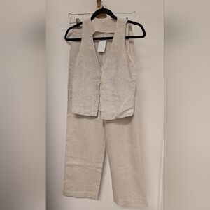 Reformation Cream Linen Pants & Vest Set